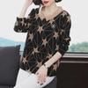 Large Loose Korean Doll Collar Long-Sleeve Mesh Print Top for Middle-Aged Women - Spring Fashion