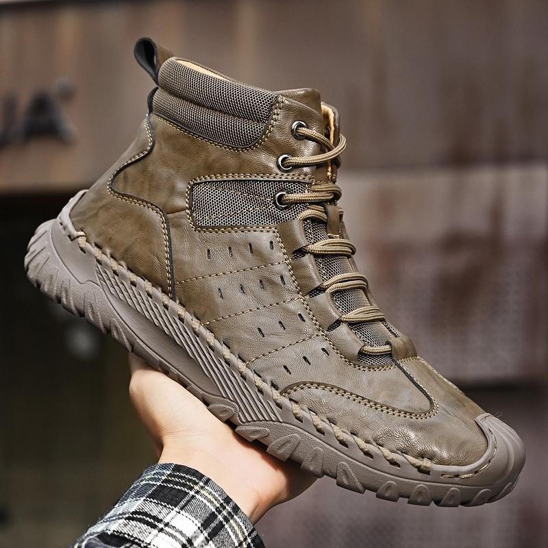 Мужские высокие повседневные туфли на шнуровке из кожи, кроссовки, большие размеры 39-46