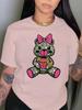 Bear Print T-shirt Casual Crew Neck Short Sleeve Top for Spring & Summer Women's Clothing
