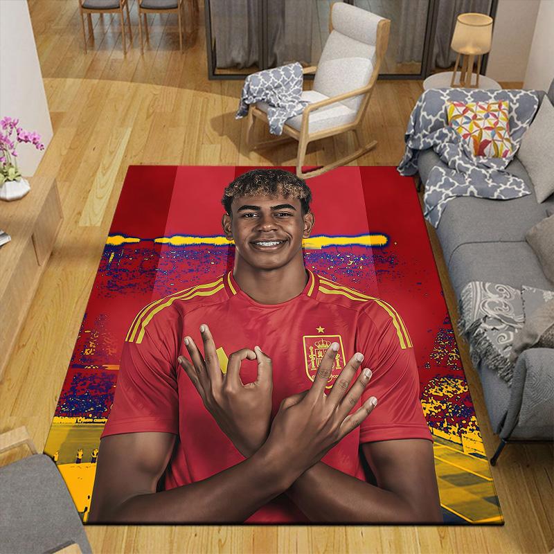 Lamine Yamal Flannel Pattern Square Carpet,Area Rug,Carpet Rug for Living Room Bedroom Sofa Playroom Decor,Non-slip Floor Mat