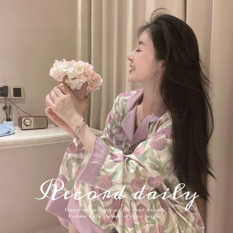 Women's pajamas new spring and summer ice silk comfortable and high-end new Chinese style loungewear set retro thin