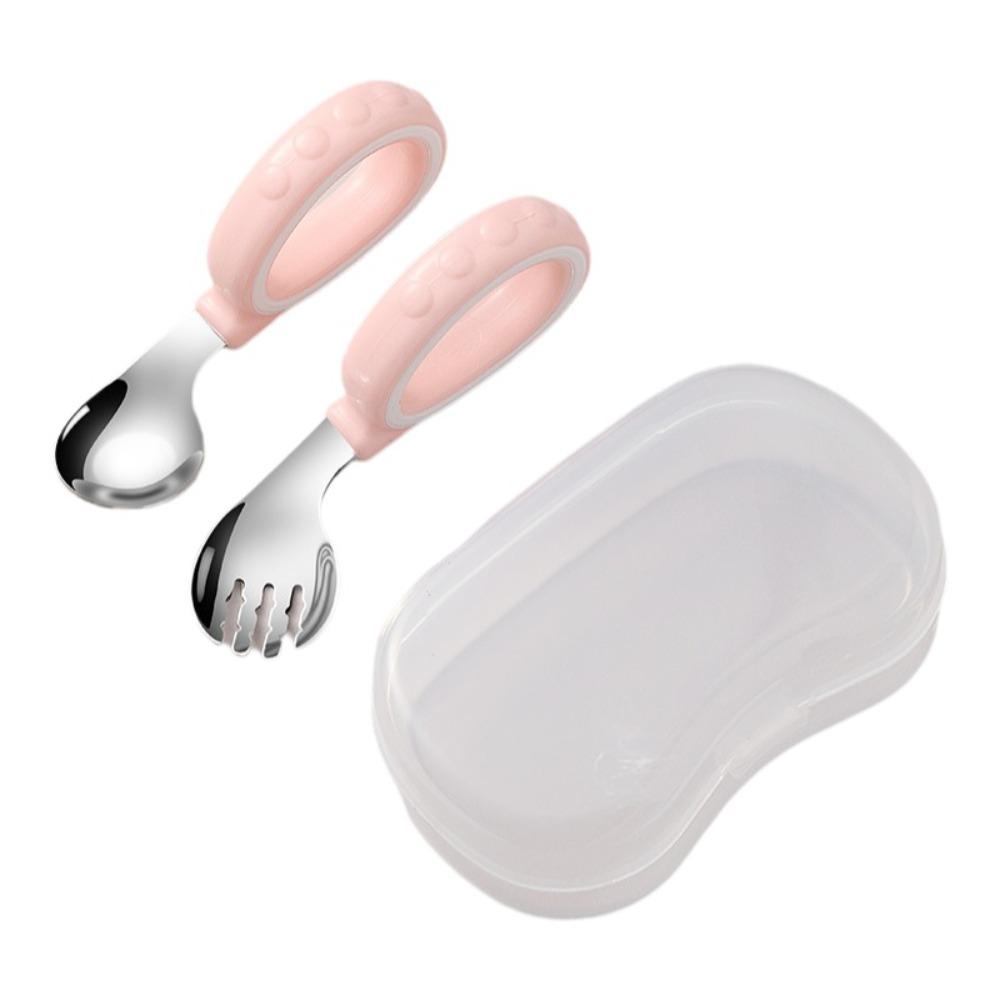 Easy Grip Baby Spoon Fork Set Ring Handle Design Training Spoon Set Kids Spoon Fork  Baby Feeding