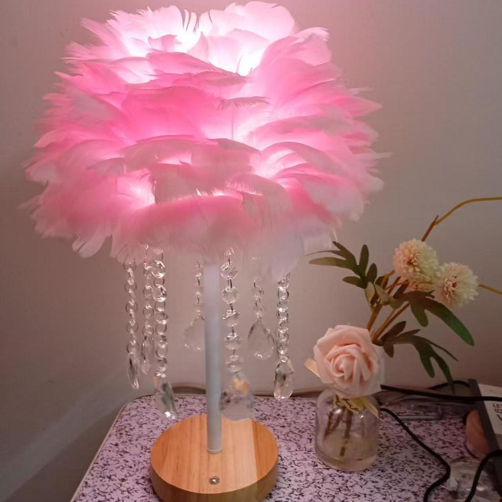 Elegant Eye-Care Feather Remote Table Lamp - Perfect for Live Room Decor, Living Room Ambiance, and Bedroom Bedside Lighting.
