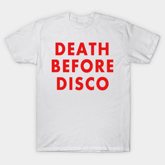 Men Black Print T-shirt Retro Death Before Disco No-Cut Transfer Paper Print Cotton Tshirt