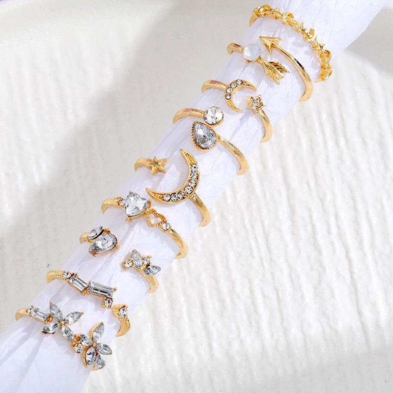 Набор из 9 колец для женщин с европейской и американской тематикой «Любовь», «Бабочка», «Звезда», «Луна» и бриллиантами