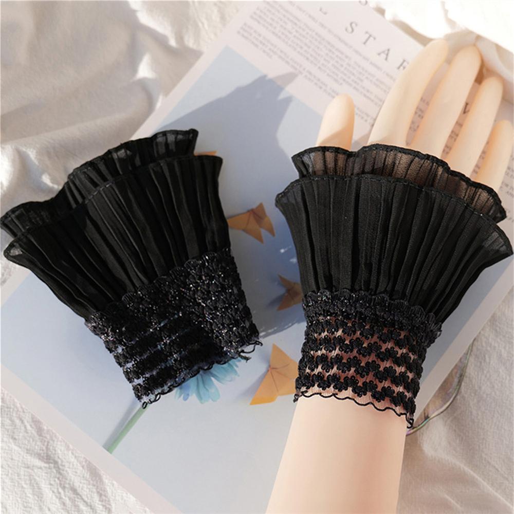 1 Pair Women Wrist Cuffs Detachable Lace Ruffled Winter Autumn Hoodie Sweater Sweatshirt Hoodie False Sleeves Tulle