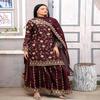 Maroon Embroidered Sharara Suit with Dupatta