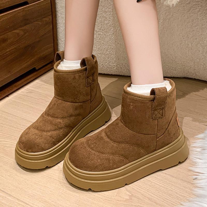 Ботильоны на платформе из замши для снега, женские туфли на плоской подошве из плюшевого хлопка, тренд 2025 года, новые теплые зимние прогулочные нескользящие модные ботинки Mujer