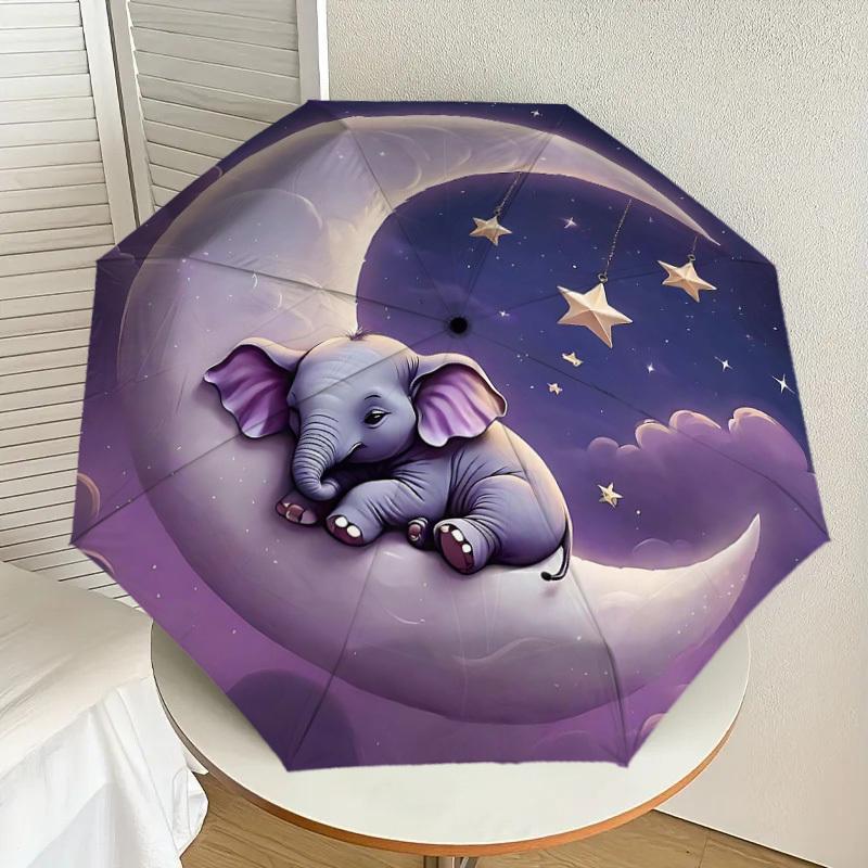 1PC elephant moon Umbrella-8-Rib Reinforced Portable Folding Travel Suitable for All Seasons Outdoor Daily Use-H0380