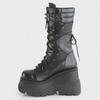 Women's 2022 Punk-Style Wedge Heel Knight Boots - Large Size, European/American, Thick Sole, Mid-Calf.