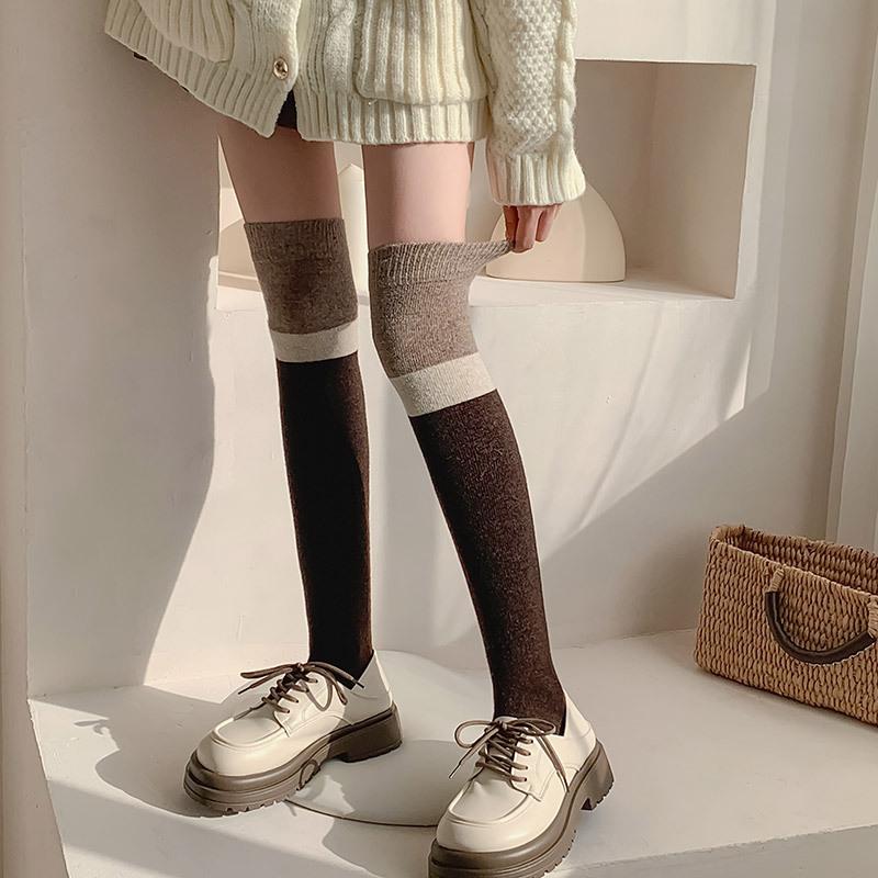 Color Matching Cashmere Knee Socks Children'S Stockings Thigh Socks Korea Dongdaemun Retro Trendy Socks Winter Warm Women'S Socks Long