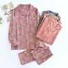 New 2024 Women's Floral Cotton Pajamas Set - Long-Sleeve, Turn-Down Collar, Double-Layer Gauze for Spring and Autumn.
