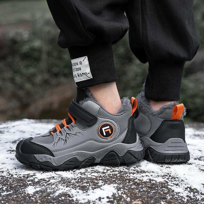 Детские теплые высокие хлопковые ботинки для активного отдыха на открытом воздухе, зимние ботинки, походная обувь, модные спортивные хлопковые ботинки 30-40