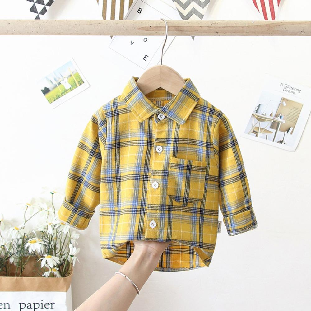 Boys Long Sleeve Plaid Shirt for Spring Autumn Korean Casual Top