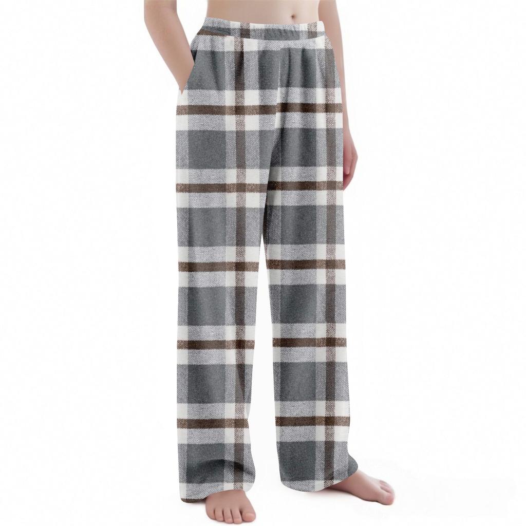 Детские рождественские брюки с клетчатым принтом, плюшевые повседневные брюки