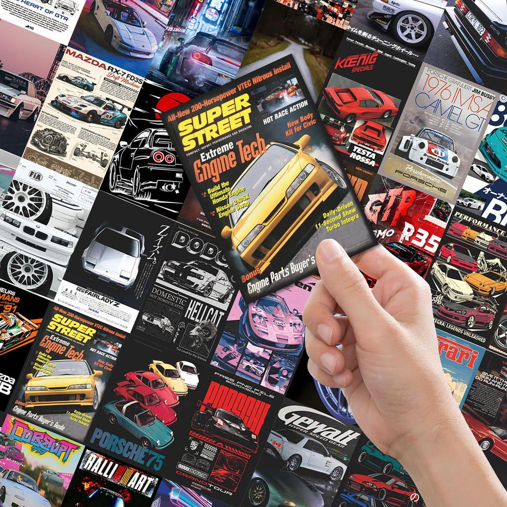 50pcs JDM Car Stickers: Initial D, Porsche, Ferrari, for Luggage & Computer Decoration