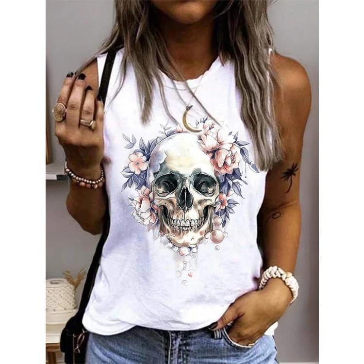 Flower Pattern 3D Print Women's Tank Tops Summer O-Neck Casual Vest Off Shoulder Sleeveless Top