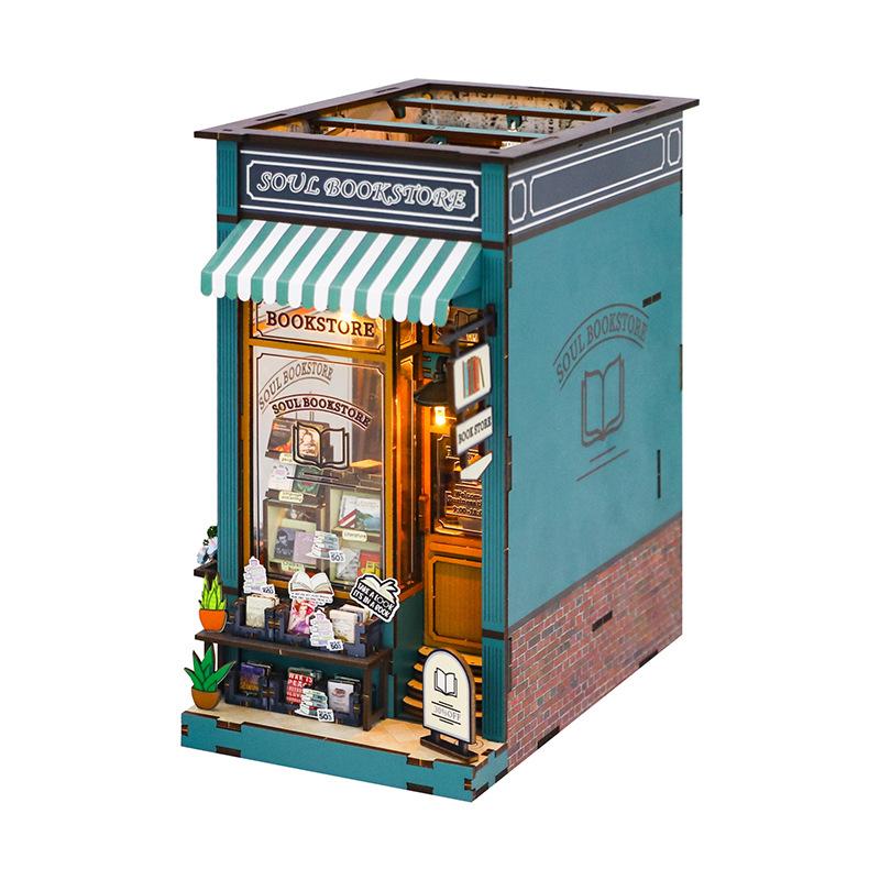 DIY Cottage Bookstore Book Stand Buckle Stitching Wooden Doll House Creative House Gift Exquisite Music Box 14+ Gifts
