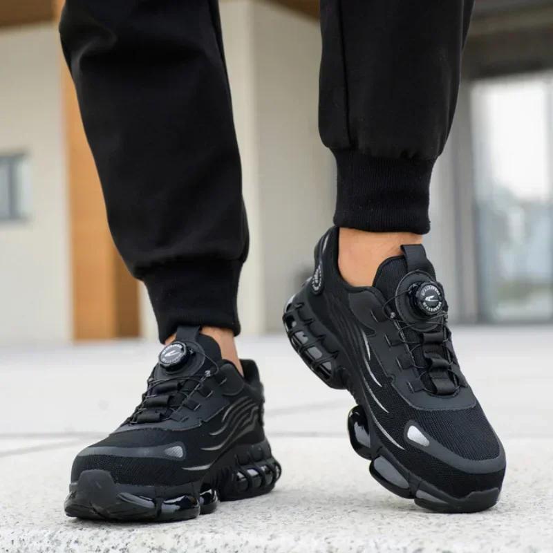 Мода 2025 Новые Мужские Рабочие Защитные Ботинки с Вращающейся Кнопкой Мужские Ботинки со Стальным Носком Дышащие Легкие Кроссовки Защитные Мужские Ботинки Tenis