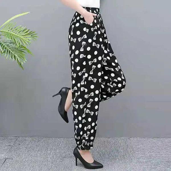 Women's Spring Wide Leg Pants Summer Plus Size Printed Trousers Autumn Ice Silk High Waist Mosquito Proof Loose Trousers