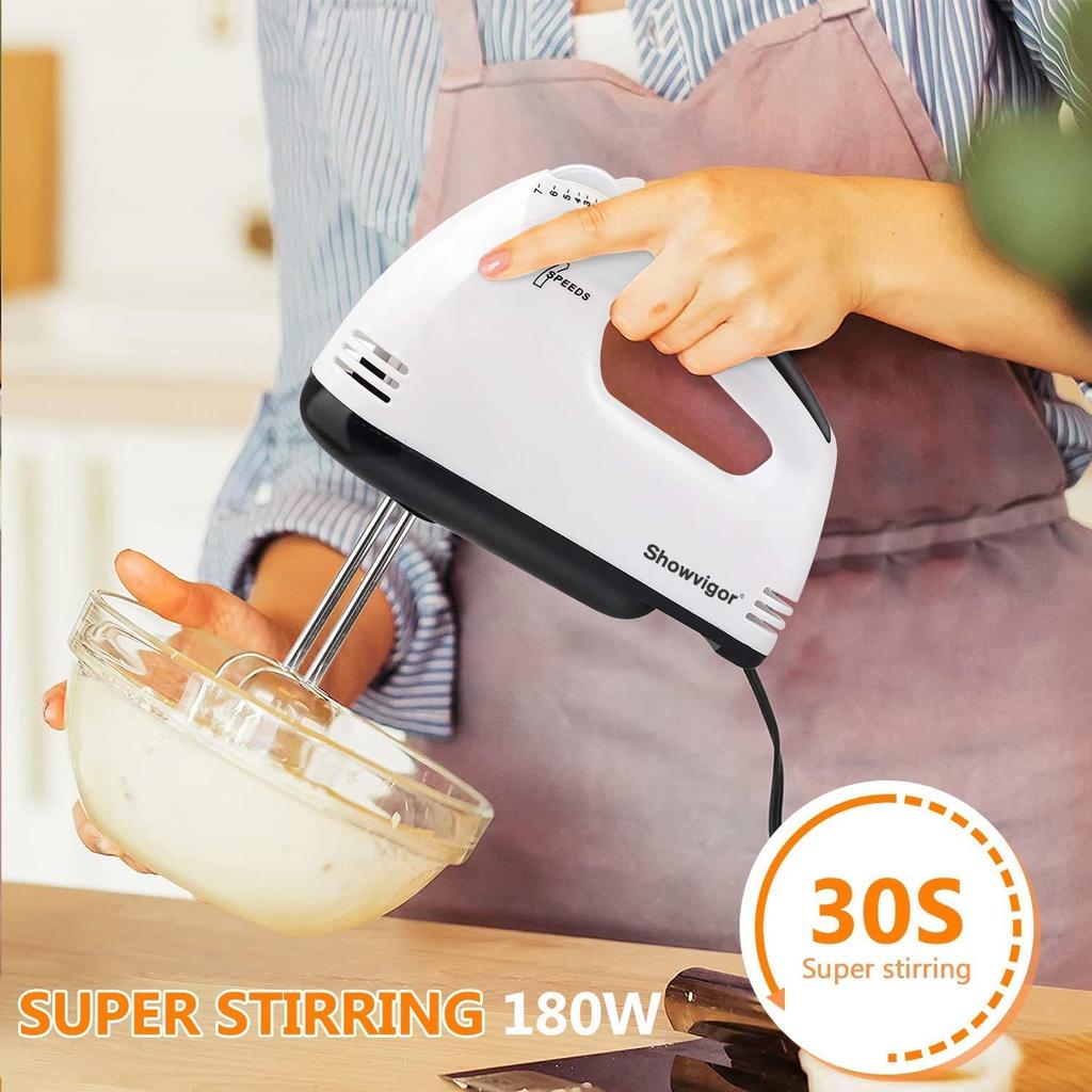 mixer - 7 Adjustable Speed Handheld Mixer Electric Whisk with 5 Stainless Steel Accessories, Turbo Boost/Self
