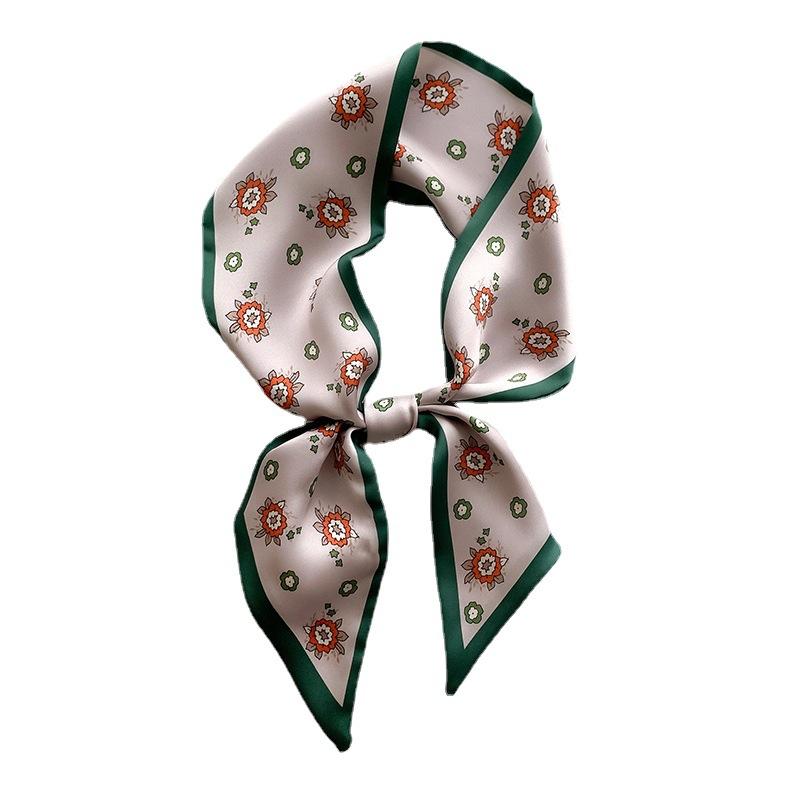 Summer New Style Literary Floral Fashionable Silk Short Scarf for Women's Plain Hairband Elegant Socialite Style Decoration