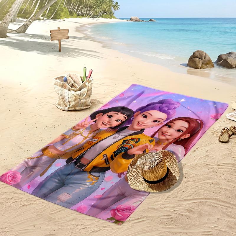 Пляжное полотенце с принтом Kpop Demon Hunters, Большое впитывающее быстросохнущее полотенце для летнего отдыха на природе и плавания