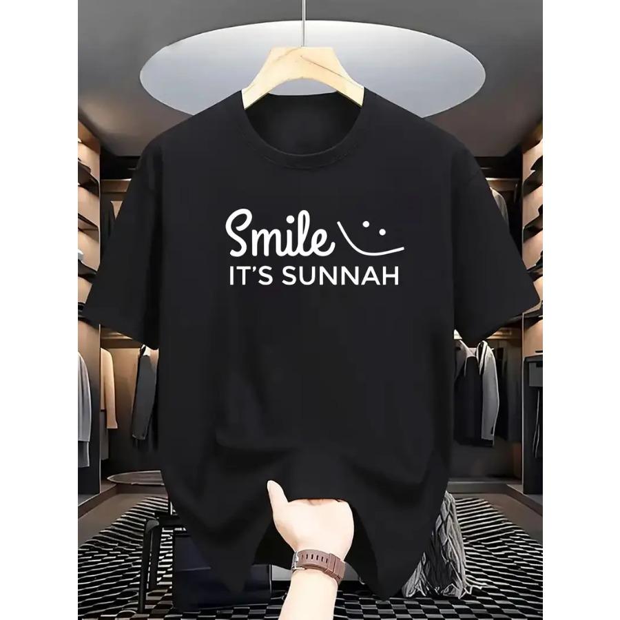 Мужская футболка с принтом надписи Smile - Дышащая, мягкая полиэстеровая повседневная летняя футболка для улицы и на каждый день