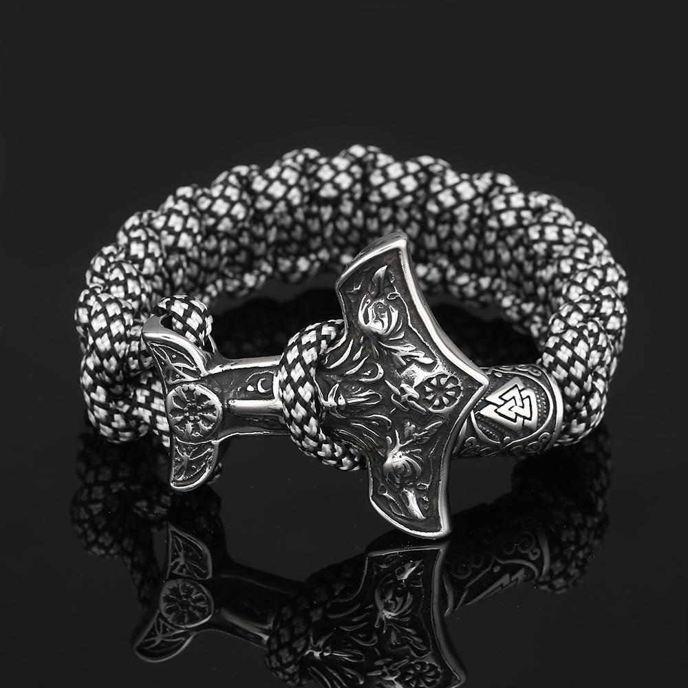 Браслет из паракорда с молотом Тора из нержавеющей стали Nordic Viking Raven Thor's Hammer 