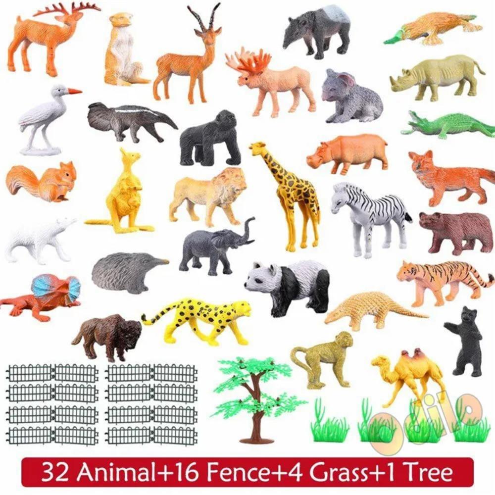 54 Pcs Mini Jungle Animal Toys Set  Realistic Wild Plastic Animals Learning Toys Elephant Gazelle Giraffe Gnu Gorilla Lion Tiger