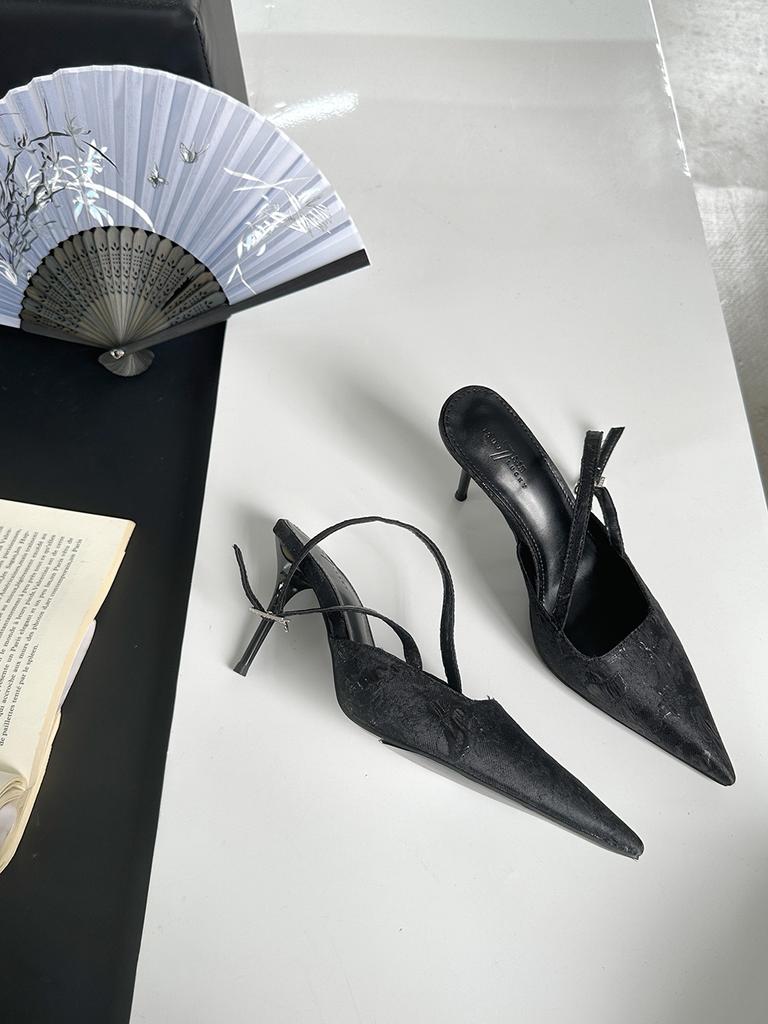 Мода Черный Бежевый Фиолетовый Женские Сандалии Острый Носок Летние Туфли Шелковые Элегантные Модные Вечерние Сандалии Тонкие Высокие Каблуки Сзади Ремешок 39