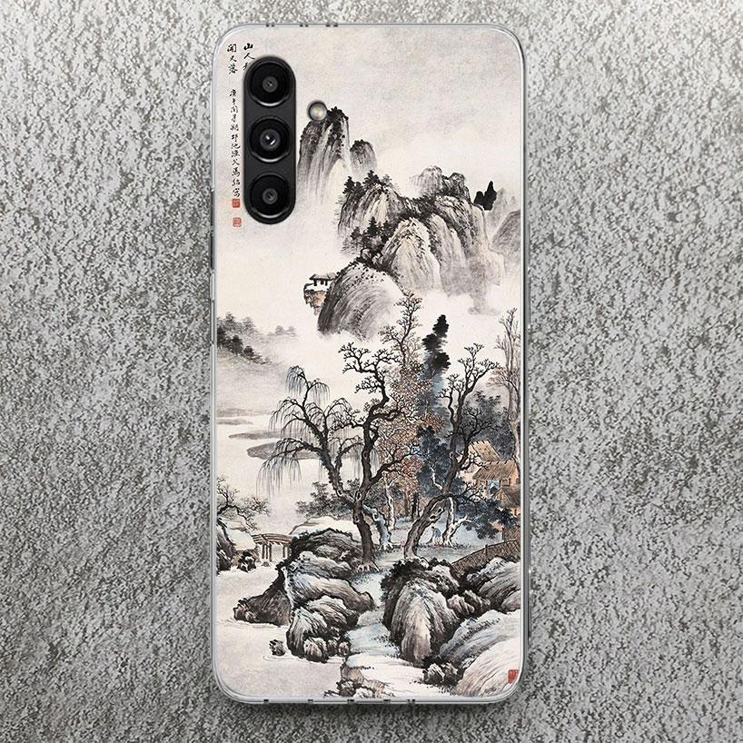 Чехол для телефона в китайском стиле, арт, тушь, для Samsung Galaxy A17 A16 A56 A15 A55 A14 A54 A13 A53 A36 A35 A34 A33 A26 A25 A24 A23