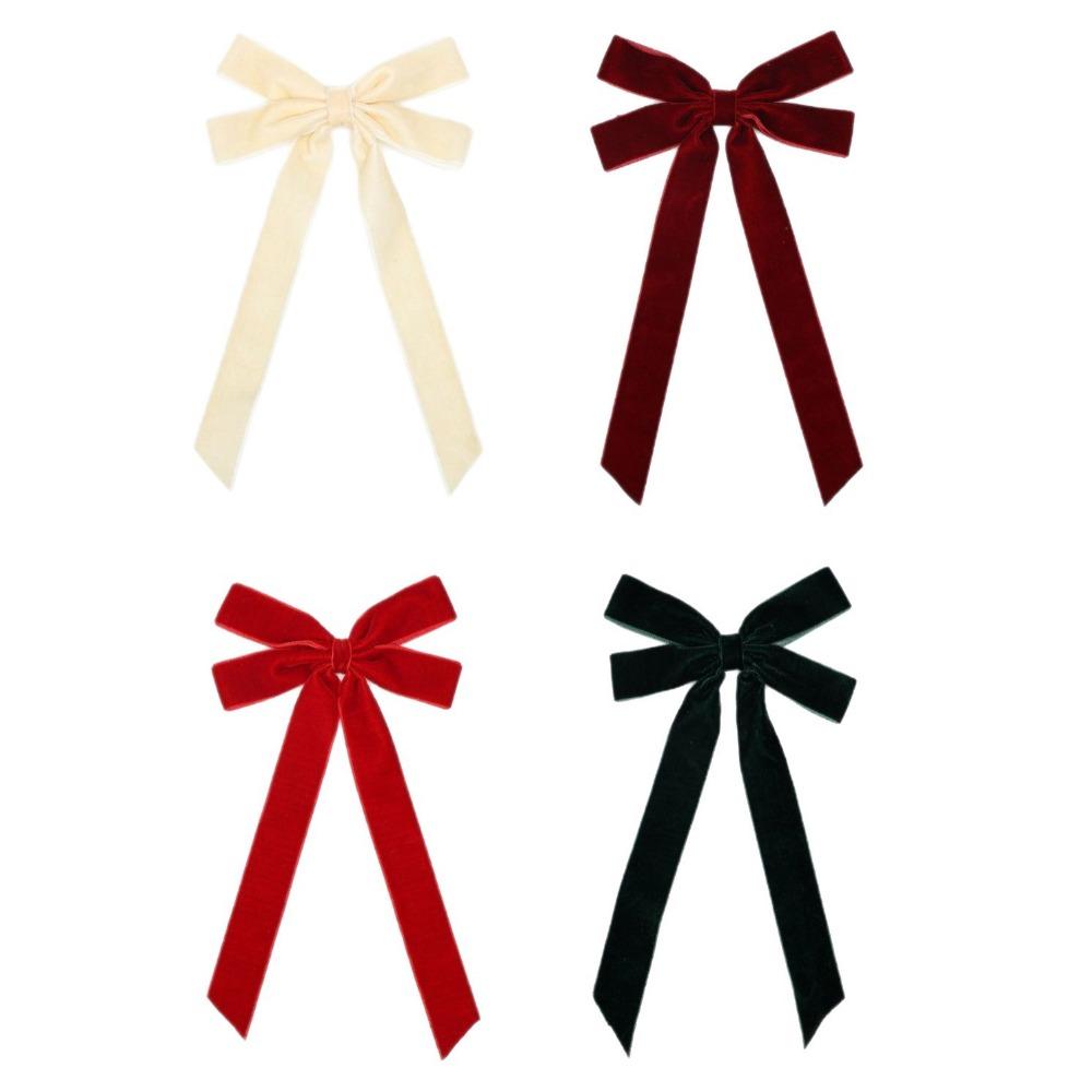 4PCS Single/Double Ear Bow Christmas Bow Ornament Long Ribbon Xmas Gift Box Bow Christmas Decor