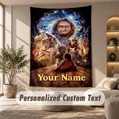 Tapestry Custom Name Text, Wall Hanging Tapestry Home Room DecorChild's Play Chucky Tiffany