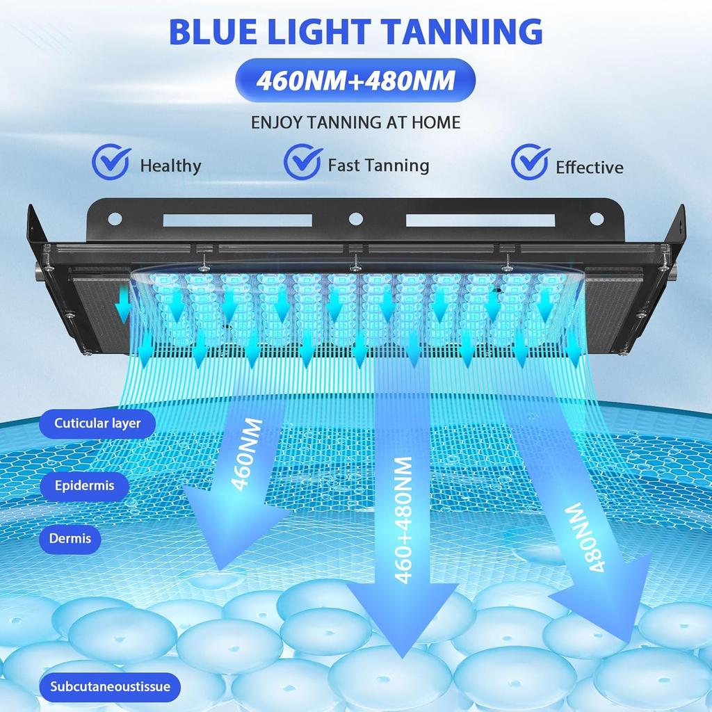 Ultraviolet Tanning Lamp 50W Solarium Lamp for Tanning Body 96PCS Blue Light Lamp Wavelength 460nm & 480nm Skin Care