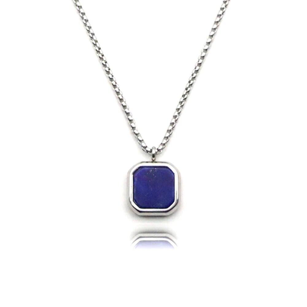 Геометрические квадратные ожерелья для мужчин, натуральный камень, твердая нержавеющая сталь, многоугольное ожерелье с подвеской, повседневное ожерелье для мальчиков в стиле панк, подарок, ювелирные изделия