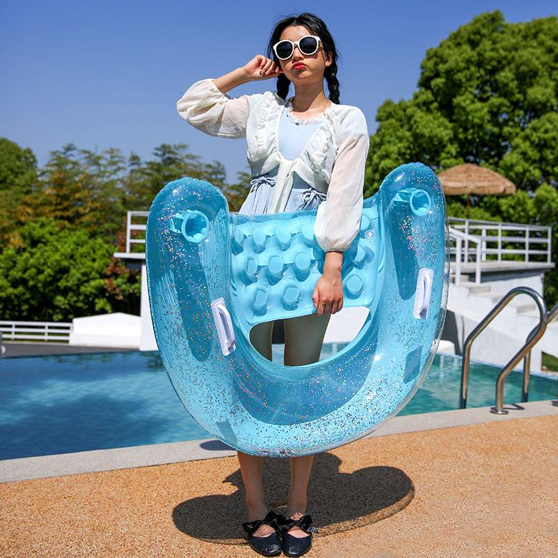 Adult And Children'S Water Leisure Lounge Chair Outdoor Water Play Pvc Inflatable Transparent Sequin Seat Floating Row Quality