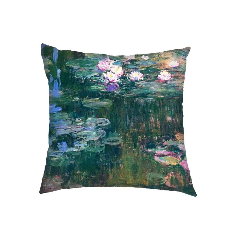 Oil Painting Kiss By Gustav Klimt Cushion Cover Van Gogh Starry Night Linen Pillowcase Sofa Throw Pillow Covers for Living Decor