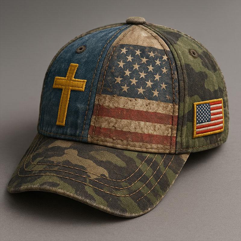 Digital all-print baseball cap, American anniversary sunscreen cap, retro old men's and women's ripped cap