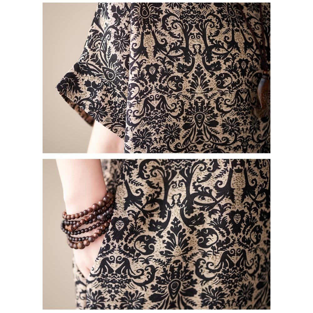 Летнее ретро свободное женское платье средней длины