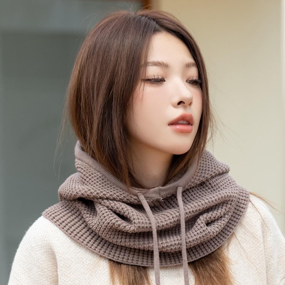 Knitted Wool Balaclava Skullies For Women Men Winter Wollen Drawstring Hooded Scarf Hat Neck Face Protect Beanies