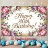 1pc Birthday 80th Floral Elegant Hanging Banner Golden Polyester