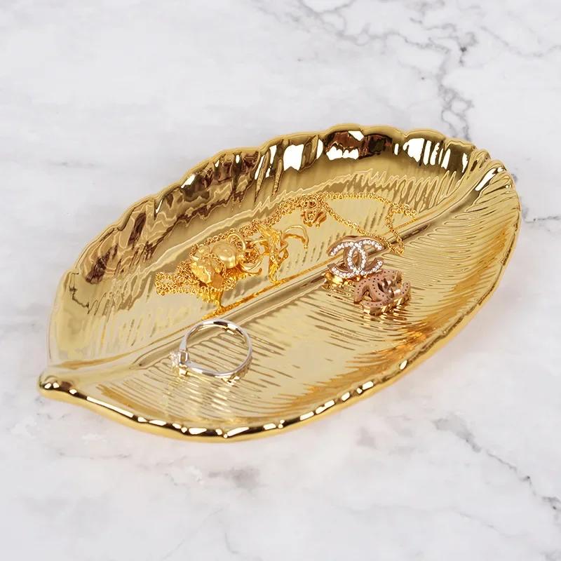Trays Decorative Ceramic Leaves Shaped Dish Dinner Plates Cake Candy Dessert Tray Jewelry Storage Home Decoration Plates