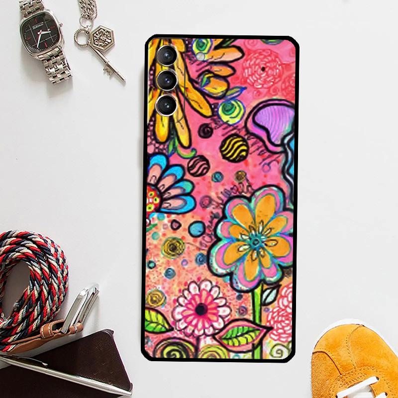 70s hippie Psychedelic floral Case For Samsung Galaxy S25 Ultra S20 S21 S22 S23 Plus S24 Ultra S9 S10 S25 FE Cover Coque