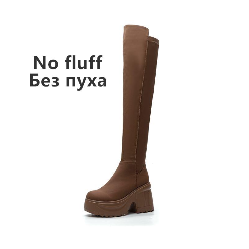 Женские сапоги для езды, женские сапоги выше колена, каблук высотой 10 см, эластичные узкие сапоги на платформе для женщин