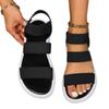 Женская мода, нескользящая обувь, удобная подошва в тон, чисто черные сандалии на плоской подошве, летние сандалии mujer