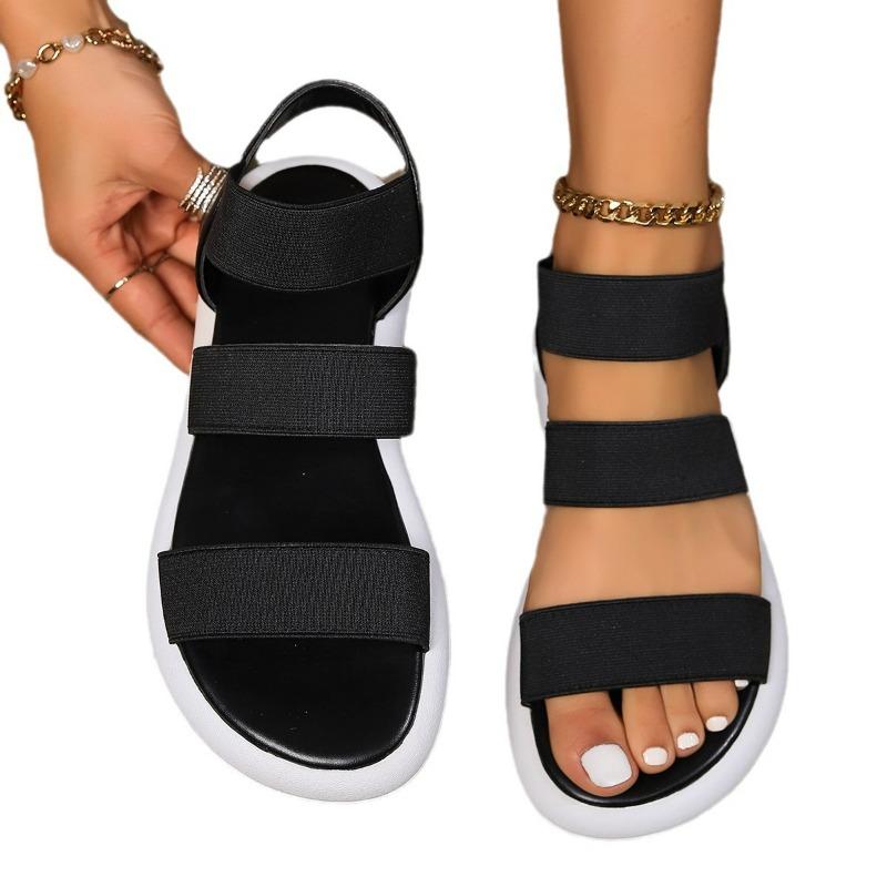 Женская мода, нескользящая обувь, удобная подошва в тон, чисто черные сандалии на плоской подошве, летние сандалии mujer