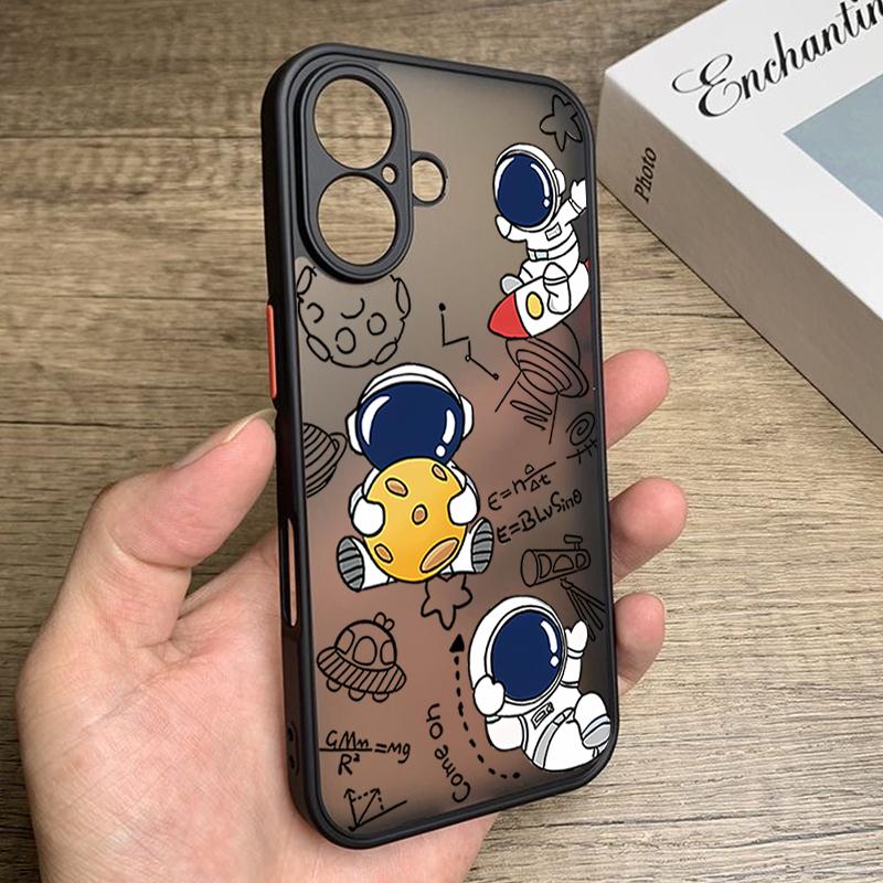 Cartoon Astronaut Phone Case For iPhone 17 Air 16 15 14 Pro Max 13 12 17 Pro 16e 11 Matte Shockproof Soft Edge Hard Cover Funda