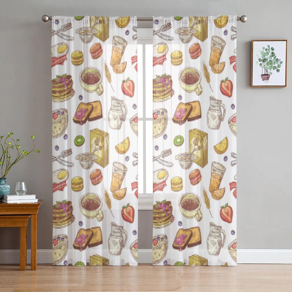 Десерт, торт, хлеб, современные тюлевые шторы для гостиной, спальни, дома, кухни, окна, прозрачные шторы