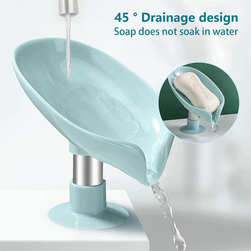 Leaf Shape Self Draining Soap Holder No Drill Suction Cup Soap Dish Quick Dry Bar Soap Saver for Shower Bathroom Kitchen Sink Green 1-Pack